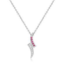 Load image into Gallery viewer, Petite Round cut Genuine Ruby Pendant Necklace with White Sapphire - FineColorJewels