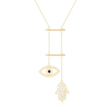 Load image into Gallery viewer, Sapphire Evil Eye and Hamsa Necklace - FineColorJewels