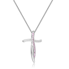 Load image into Gallery viewer, Pink Sapphire Cross Necklace - FineColorJewels