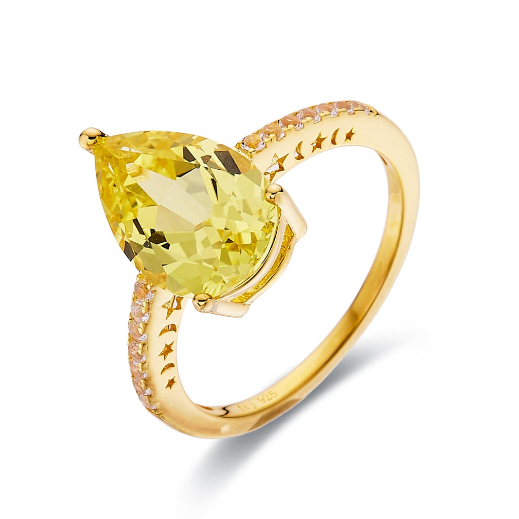 Canary Yellow Teardrop Ring - FineColorJewels