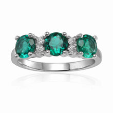 Load image into Gallery viewer, Emerald Three Stone Ring - FineColorJewels