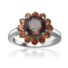 Load image into Gallery viewer, Sterling Silver Smoky Quartz with Citrine Ring - FineColorJewels