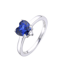 Load image into Gallery viewer, Lab Grown Blue Sapphire Heart Shaped Ring -September Birthstone White Rhodium-Plated 925 Sterling Silver - FineColorJewels