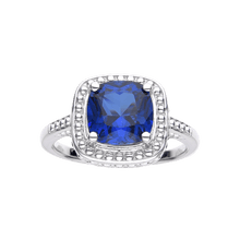 Load image into Gallery viewer, Lab Grown Cushion Cut Blue Sapphire Statement Ring - September Birthstone White Rhodium-Plated 925 Sterling Silver - FineColorJewels