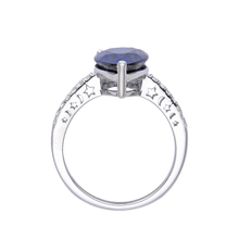 Load image into Gallery viewer, Lab Grown Blue Sapphire Teardrop Shaped Ring with White Topaz Accents -September Birthstone White Rhodium-Plated 925 Sterling Silver - FineColorJewels