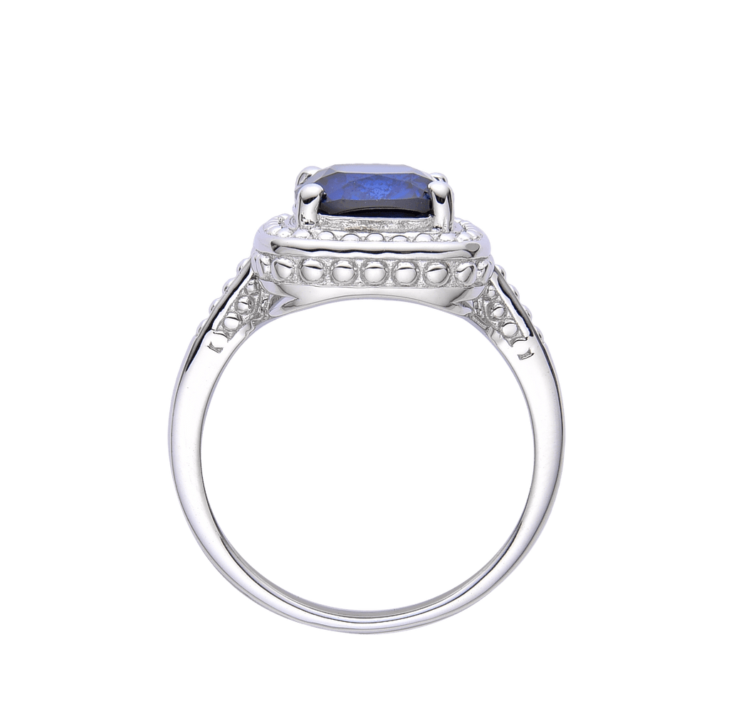 Lab Grown Cushion Cut Blue Sapphire Statement Ring - September Birthstone White Rhodium-Plated 925 Sterling Silver - FineColorJewels