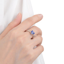 Load image into Gallery viewer, Lab Grown Blue Sapphire Heart Shaped Ring -September Birthstone White Rhodium-Plated 925 Sterling Silver - FineColorJewels