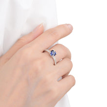 Load image into Gallery viewer, Lab Grown Blue Sapphire Round Solitare Engagement Ring with White Topaz Accents -September Birthstone White Rhodium-Plated 925 Sterling Silver - FineColorJewels
