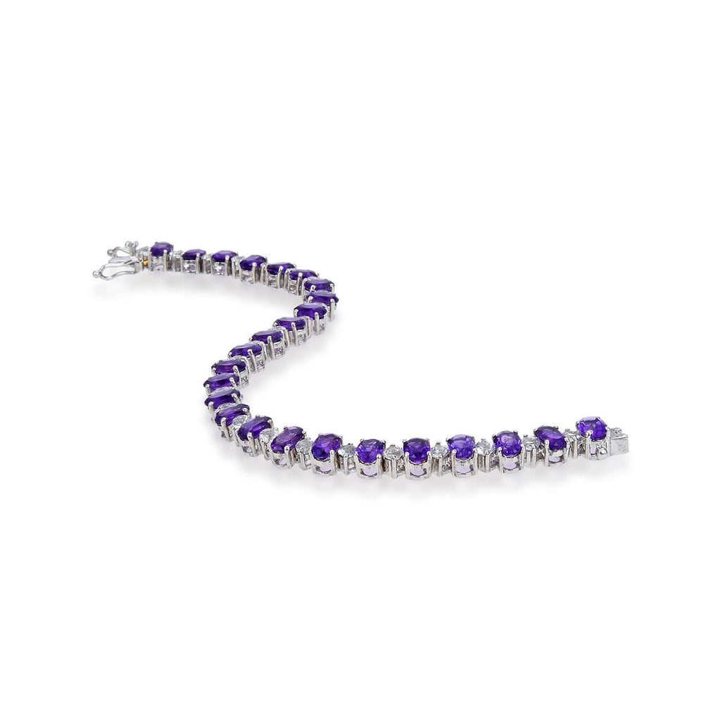 Sterling Silver Amethyst Bracelet,  $ 200 - 300, Amethyst, Oval, Purple, 925 Sterling Silver, Tennis