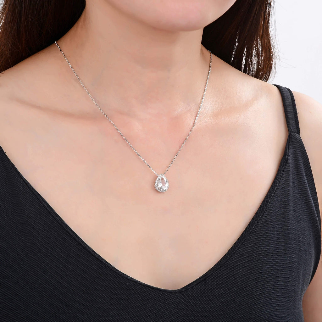 Signature Pear Shaped White Topaz Necklace.
$ 50 & Under, White Topaz, White, Pear, 925 Sterling Silver, Halo