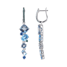 Load image into Gallery viewer, Classic Sterling Silver Mystic Quartz and Blue Topaz Earrings.
$ 50 - 100, Blue Topaz, Cushion, Oval, Round, Blue, Iolite, 925 Sterling Silver, Dangle, Drop