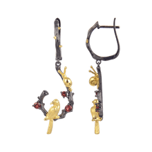 Load image into Gallery viewer, Exotic Nature Inspired Garent Gold Plated Robin Earrings.
$ 50 - 100, Garnet, Red, Round, 925 Sterling Silver, 925 Sterling Silver Ð Gold Plated Yellow, Dangle, Drop