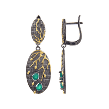 Load image into Gallery viewer, Artisan Gold Plated Dangling Diopside Earrings, $ 50 - 100, Green, Pear, 925 Sterling Silver, 925 Sterling Silver - Gold Plated Yellow, Dangle, Drop