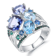 Load image into Gallery viewer, Classic Sterling Silver Mystic Quartz and Blue Topaz Ring.
$ 50 - 100, Blue Topaz, Cushion, Round, Oval, Blue, Iolite, 925 Sterling Silver, Cocktail