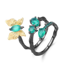 Load image into Gallery viewer, Artisan Green Agate Gold Plated Butterfly Ring.
$ 50 &amp; Under, Green, Marquise, Oval, Round, Pear, 925 Sterling Silver, Fashion