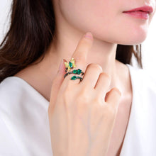 Load image into Gallery viewer, Artisan Green Agate Gold Plated Butterfly Ring.
$ 50 &amp; Under, Green, Marquise, Oval, Round, Pear, 925 Sterling Silver, Fashion