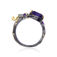 Load image into Gallery viewer, Artisan Gold Plated Petal Amethyst Ring