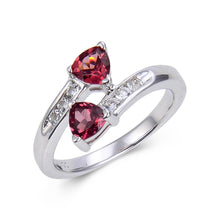 Load image into Gallery viewer, Sterling Silver Trillion Garnet and White Topaz Ring.
$ 50 &amp; Under, 6, 7, 8, Triilion, Garnet, Pyrope/Dark Red, White, White Topaz, 925 Sterling Silver, Fashion