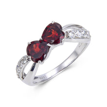Load image into Gallery viewer, Signature Dual Heart Shaped Garnet Ring
$ 50 &amp; Under, 6, Heart, Garnet, Pyrope/Dark Red, White, White Topaz, 925 Sterling Silver, Fashion