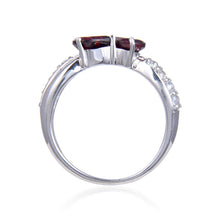 Load image into Gallery viewer, Signature Dual Heart Shaped Garnet Ring
$ 50 &amp; Under, 6, Heart, Garnet, Pyrope/Dark Red, White, White Topaz, 925 Sterling Silver, Fashion