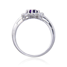 Load image into Gallery viewer, Signature Sterling Silver Heart Shaped Amethyst White Topaz Ring.
$ 50 &amp; Under, 6, 7, Purple, Heart Shape, Amethyst, Purple, White Topaz, 925 Sterling Silver, Halo RIng