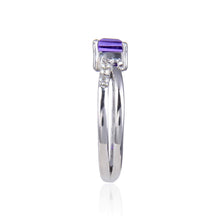 Load image into Gallery viewer, Classic Sterling Silver Square Amethyst White Topaz Ring.
$ 50 &amp; Under, 6, 7, 8, Purple, Square Shape, Amethyst, Purple, White Topaz, 925 Sterling Silver, Solitair Ring