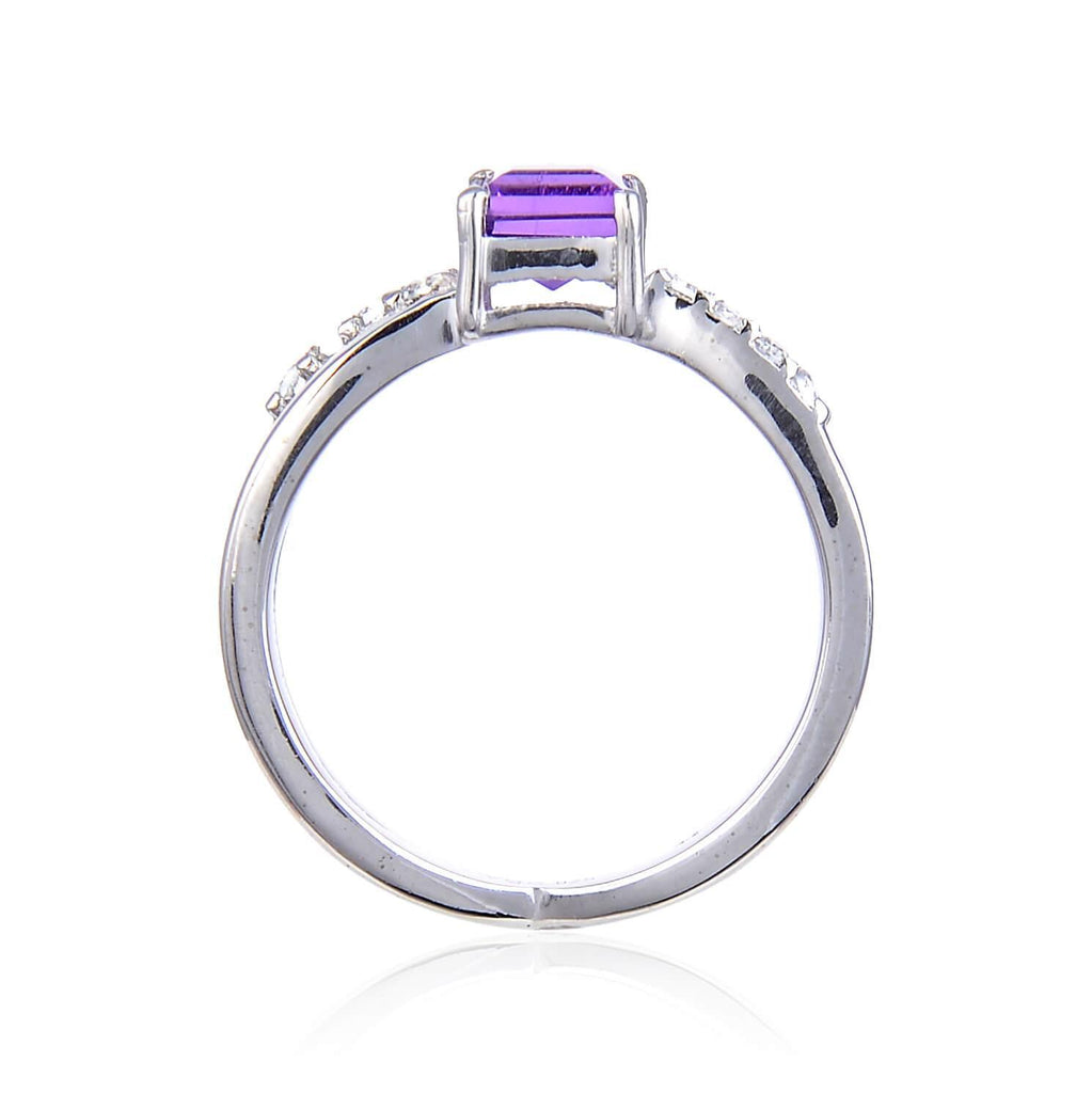 Classic Sterling Silver Square Amethyst White Topaz Ring.
$ 50 & Under, 6, 7, 8, Purple, Square Shape, Amethyst, Purple, White Topaz, 925 Sterling Silver, Solitair Ring