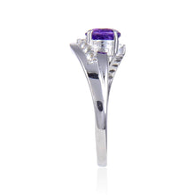 Load image into Gallery viewer, Signature Round Amethyst White Topaz Ring
$ 50 &amp; Under, 6, 7, 8, Purple, Round Shape, Amethyst, Purple, White Topaz, 925 Sterling Silver, Solitair Ring