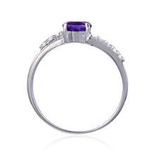 Load image into Gallery viewer, Signature Round Amethyst White Topaz Ring
$ 50 &amp; Under, 6, 7, 8, Purple, Round Shape, Amethyst, Purple, White Topaz, 925 Sterling Silver, Solitair Ring