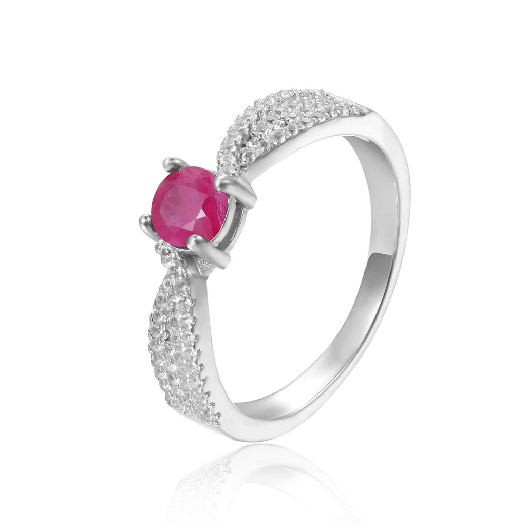 Genuine Ruby Round Shaped Engagement Ring