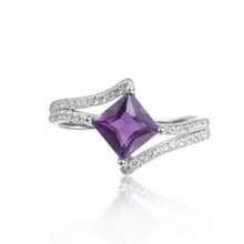 Load image into Gallery viewer, Refined Square Princess cut Natural Amethyst Ring with White Sapphire