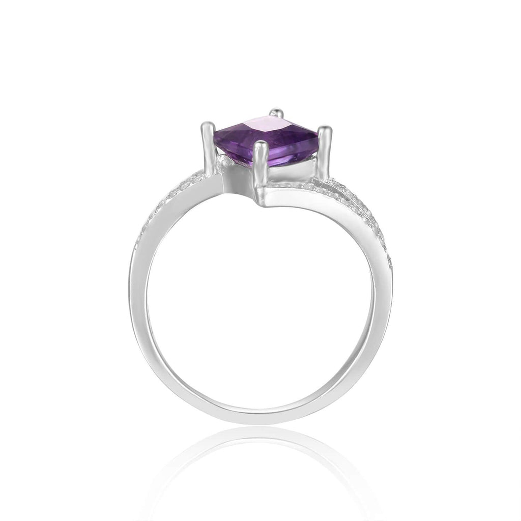 Refined Square Princess cut Natural Amethyst Ring with White Sapphire