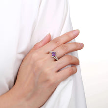 Load image into Gallery viewer, Refined Square Princess cut Natural Amethyst Ring with White Sapphire