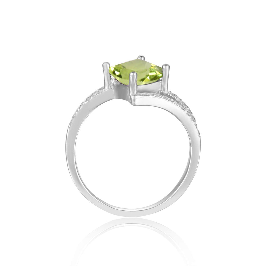 Refined Square Princess cut Natural Peridot Ring with White Sapphire