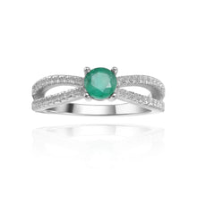 Load image into Gallery viewer, Stylish Round cut Genuine Emerald Ring with White Sapphire