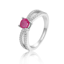 Load image into Gallery viewer, Stylish Round cut Genuine Ruby Ring with White Sapphire
