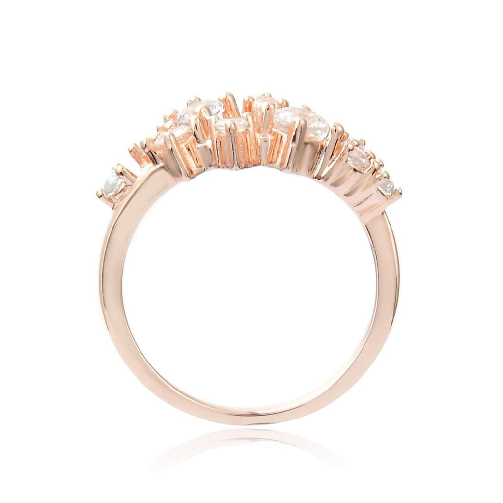 Enticing White Sapphire Cluster Ring in Rose Gold Plated Sterling Silver