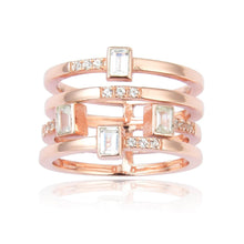 Load image into Gallery viewer, Solid Baguette White Topaz Rose Gold Plated Sterling Silver Ring with White Sapphire