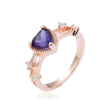 Load image into Gallery viewer, Dainty Amethyst Heart Shaped Rose Gold Plated Sterling Silver Ring