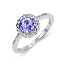 Load image into Gallery viewer, Classic Sterling Sliver Round Tanzanite and White Topaz Ring.
$ 100 – 150, 6, 7, Round, Tanzanite, Blue Violet, White, White Topaz, 925 Sterling Silver, Halo
