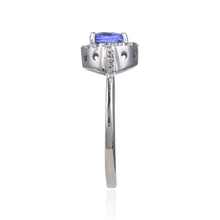 Load image into Gallery viewer, Classic Sterling Sliver Round Tanzanite and White Topaz Ring.
$ 100 – 150, 6, 7, Round, Tanzanite, Blue Violet, White, White Topaz, 925 Sterling Silver, Halo