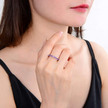 Load image into Gallery viewer, Stackable Sterling Silver Round Amethyst Ring.
$ 50 &amp; Under, 6, 7, 8, Purple, Round Shape, Amethyst, Purple, White Topaz, 925 Sterling Silver, Eternity Band.