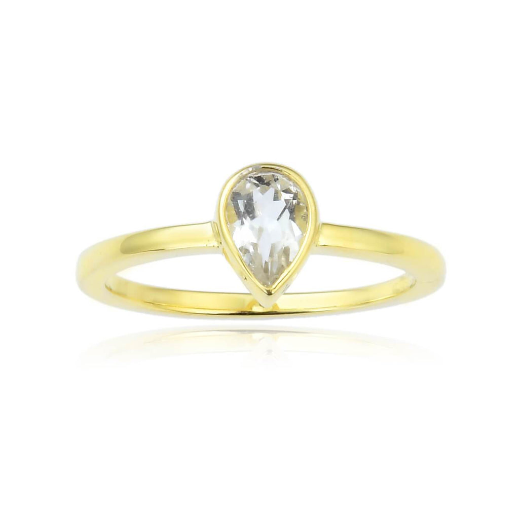 White Sapphire Pear Shaped White Topaz Solitaire Ring