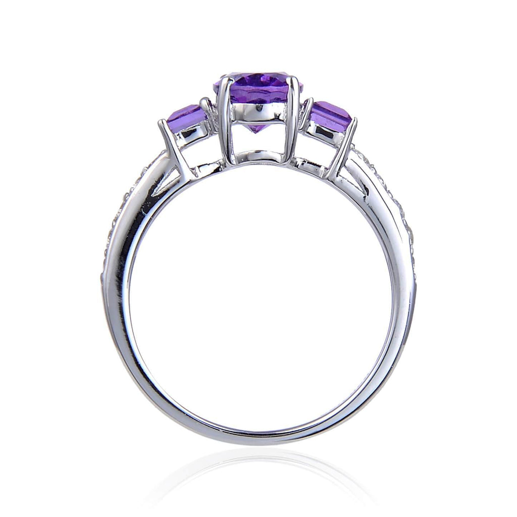 Classic Sterling Silver Oval & Square Amethyst Ring.
$ 50 & Under, 6, 7, 8, Purple, Oval Shape, Amethyst, Purple, White Topaz, 925 Sterling Silver, Three StoneRing.