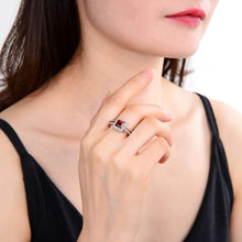 Load image into Gallery viewer, Classic Sterling Silver Garnet and White Topaz Ring.
$ 50 - 100, 6,  Square, Garnet, Pyrope/Dark Red, White, White Topaz, 925 Sterling Silver, Halo