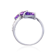 Load image into Gallery viewer, Signature Pear &amp; Round Amethyst White Topaz Ring.
$ 50 &amp; Under, 6, , Purple, Round Shape, Amethyst, Purple, White Topaz, 925 Sterling Silver, Three StoneRing.