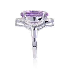 Load image into Gallery viewer, Statement Sterling Silver Concave Oval Pink Amethyst White Topaz Ring.
$ 50 – 100, $ 100 – 150, 8, Purple, Oval Shape, Amethyst, Purple, White Topaz, 925 Sterling Silver, Statement RIng