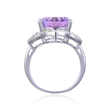 Load image into Gallery viewer, Statement Sterling Silver Concave Oval Pink Amethyst White Topaz Ring.
$ 50 – 100, $ 100 – 150, 8, Purple, Oval Shape, Amethyst, Purple, White Topaz, 925 Sterling Silver, Statement RIng