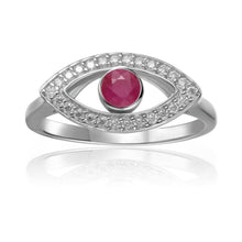 Load image into Gallery viewer, Genuine Ruby Evil Eye Ring with Moissanite Accents - FineColorJewels