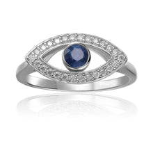 Load image into Gallery viewer, Genuine Sapphire Evil Eye Ring with Moissanite Accents - FineColorJewels